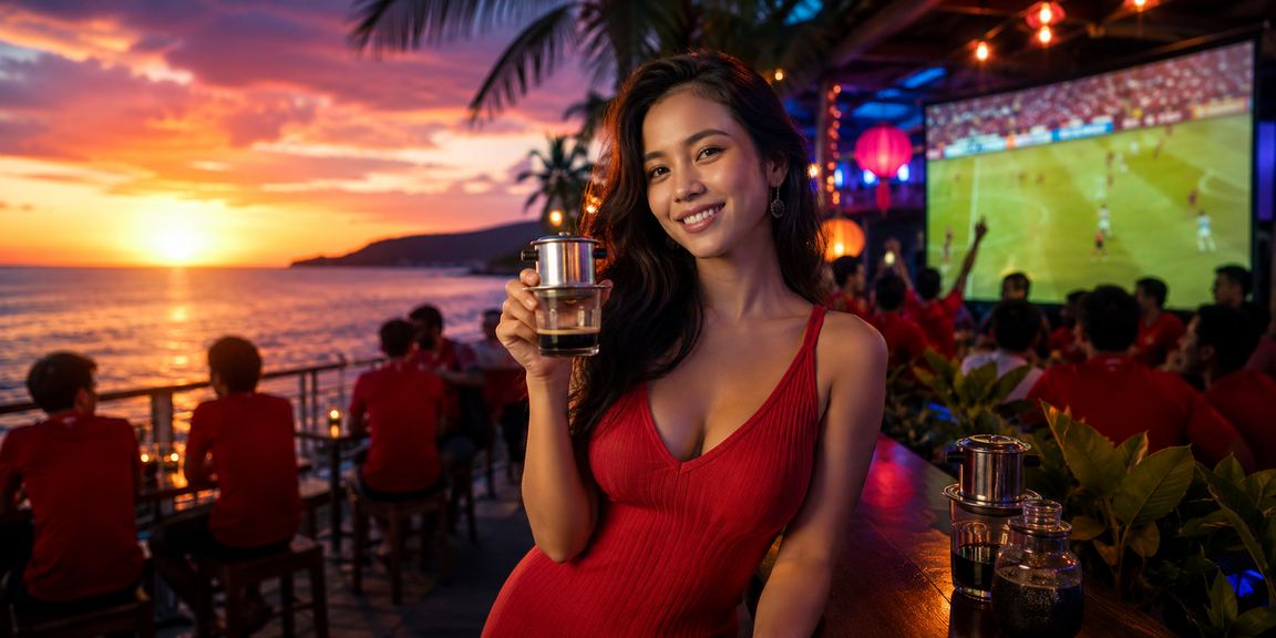 Cổ động viên bóng đá tại Phú Quốc theo dõi kèo trực tuyến bên ly cà phê